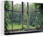 Envahi par la végétation ancienne toile de fenêtre 2cm 90x60 cm - Tirage photo sur toile (Décoration murale salon / chambre)
