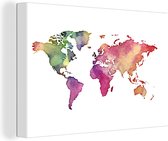 Canvas Wereldkaart - 60x40 - Wanddecoratie Wereldkaart - Waterverf - Kleuren