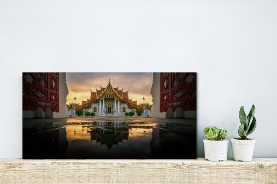 Marmeren tempel met weerkaatsing van het Koninklijk paleis van Bangkok Canvas 40x20 cm - Foto print op Canvas schilderij (Wanddecoratie woonkamer / slaapkamer)