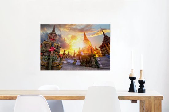 Canvas Schilderij Thailand - Standbeeld - Zon - 90x60 cm - Wanddecoratie