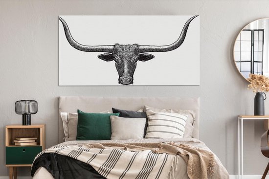 Illustration d'une ligne de la toile Texas Longhorn 160x80 cm - Tirage photo sur toile (Décoration murale salon / chambre) / Peintures sur toile Animaux de la ferme