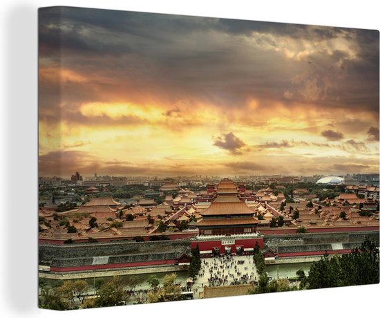De Verboden Stad bij zonsondergang in China Canvas 30x20 cm - Foto print op Canvas schilderij (Wanddecoratie woonkamer / slaapkamer)