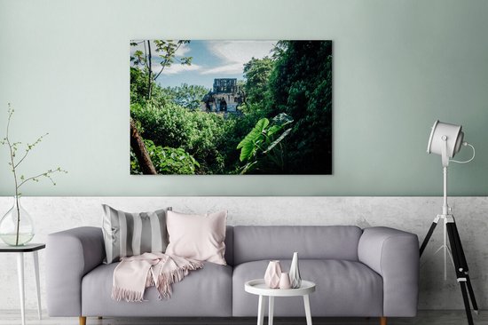 Jungle ruin in Palenque Mexico Canvas 180x120 cm - Tirage photo sur toile (Décoration murale salon / chambre) XXL / Groot format!