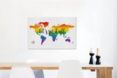 Canvas Wereldkaart - 60x40 - Wanddecoratie Wereldkaart - Regenboog - Kompas