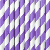 10x stuks gestreepte rietjes van papier lila paars/wit - Verjaardag feestartikelen