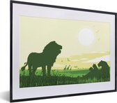 Cadre photo avec affiche - Une illustration verte d'un safari africain avec divers animaux sauvages - 40x30 cm - Cadre pour affiche
