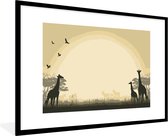 Photo en cadre - Une illustration d'un safari africain en arrière-plan avec des girafes cadre photo noir avec passe-partout blanc grand 90x60 cm - Affiche sous cadre (Décoration murale salon / chambre)