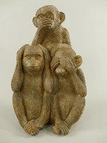 Polyresin beeld - Drie aapjes - Houtkleurig sculptuur - 31 cm hoog