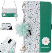 Voor LG K8 (2017) (EU-versie) Orchidee Bloempatroon Horizontaal Flip Leren Case met houder & kaartsleuven & Parelbloem Ornament & Ketting