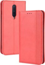 Voor OnePlus 8 Magnetische gesp Retro Crazy Horse-textuur Horizontale flip lederen tas, met houder & kaartsleuven & fotolijst (rood)