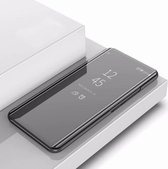 Voor LG V30 plating spiegel links en rechts flip cover met houder holster (zwart)
