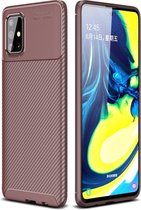 Voor Galaxy M80S Carbon Fibre Texture Shockproof TPU Case (Bruin)