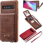 Voor Galaxy S10 5G Verticale Flip Wallet Schokbestendig Achterkant Beschermhoes met Houder & Kaartsleuven & Lanyard & Fotolijsten (Koffie)