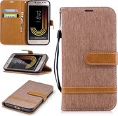 Kleurafstemming Denim Texture Leather Case voor Galaxy J2 Pro, met houder & kaartsleuven & portemonnee & lanyard (bruin)