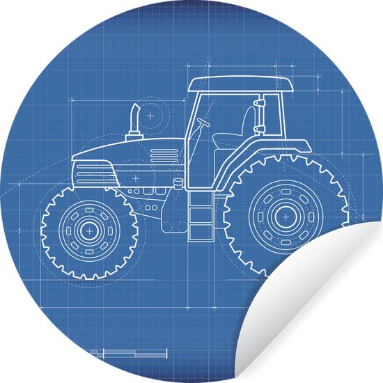 Illustration des plans d'un tracteur Sticker mural cercle papier peint 80x80 cm / cercle papier peint / cercle mural / cercle vivant - autocollant & découpe ronde