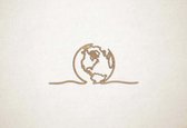 Wanddecoratie - Globe Wereldkaart - XS - 14x29cm - Eiken - muurdecoratie - Line Art
