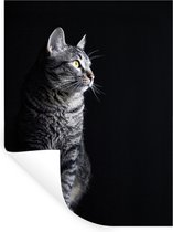 Sticker Muursticker Chats sur fond noir - Chat qui regarde au loin - 120x160 cm - film adhésif autocollant - sticker mural repositionnable XXL /