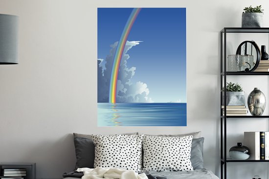 Sticker Muursticker Illustration arc-en-ciel - illustration arc-en-ciel au dessus de la mer - 90x120 cm - film adhésif autocollant - sticker mural repositionnable