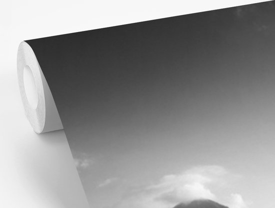 Papier peint - Papier peint Papier peint photo Rizières et volcans en Indonésie - noir et blanc - Largeur 220 cm x hauteur 220 cm