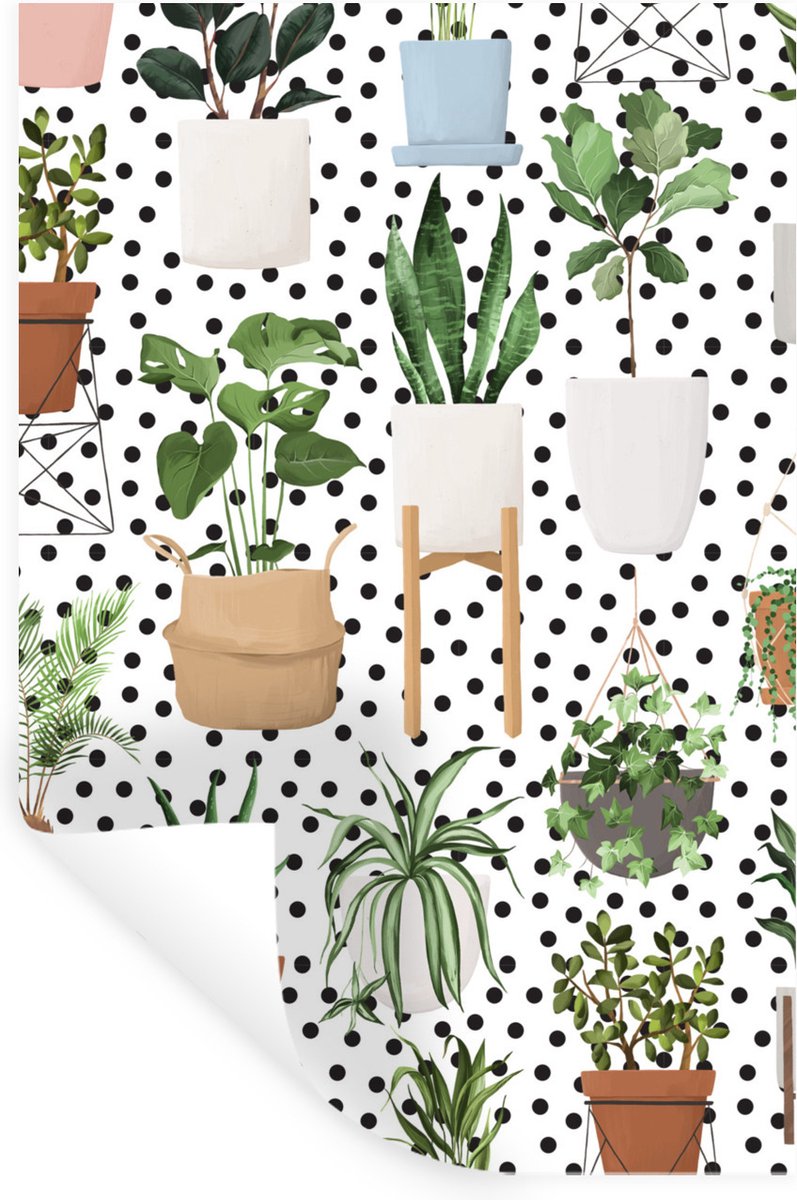 Muurstickers - Sticker Folie - Planten - Kamerplanten - Zwart - Wit - 20x30 cm - Plakfolie