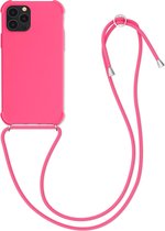 kwmobile hoesje voor Apple iPhone 12 / 12 Pro - beschermhoes van siliconen met hangkoord - neon roze