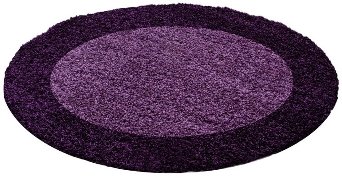 Ayyildiz Hoogpolig vloerkleed met randversiering, violet van kleur, geschikt voor de woonkamer, met een jute achterkant, rond formaat: 200 cm. Anthrazit