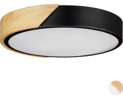Relaxdays LED plafonnière rond - plafondlamp hout metaal - 18 W LED plafond lamp 5 x 30 cm - zwart