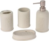 Badkamer/toilet accessoires set van steen 4-delig mat wit - Zeeppompjes/bekers/zeephouders