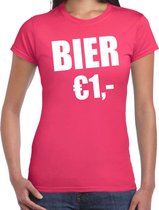 Fun t-shirt - bier 1 euro roze - dames - Feest outfit / kleding / shirt L