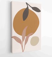 Earth tone natural colors foliage line art boho plants drawing with abstract shape 2 - Moderne schilderijen – Vertical – 1912771885 - 40-30 Vertical