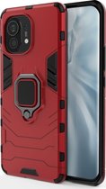 Mobigear Hoesje geschikt voor Xiaomi Mi 11 Telefoonhoesje Hardcase | Mobigear Armor Ring Backcover Shockproof met Ringhouder | Schokbestendig Mi 11 Telefoonhoesje | Anti Shock Proof - Rood