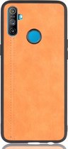 Mobigear Hoesje geschikt voor Realme C3 Telefoonhoesje | Mobigear Stitch Backcover | C3 Case | Back Cover - Oranje