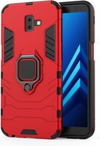 Samsung Galaxy J6 Plus Hoesje - Mobigear - Armor Ring Serie - Hard Kunststof Backcover - Rood - Hoesje Geschikt Voor Samsung Galaxy J6 Plus