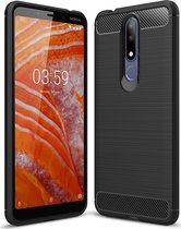 Nokia 3.1 Plus Hoesje - Mobigear - Brushed Serie - TPU Backcover - Zwart - Hoesje Geschikt Voor Nokia 3.1 Plus