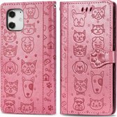 Apple iPhone 12 Pro Hoesje - Mobigear - Cat and Dog Serie - Kunstlederen Bookcase - Roze - Hoesje Geschikt Voor Apple iPhone 12 Pro