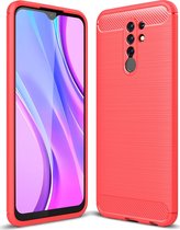 Xiaomi Redmi 9 Hoesje - Mobigear - Brushed Slim Serie - TPU Backcover - Rood - Hoesje Geschikt Voor Xiaomi Redmi 9