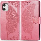 Apple iPhone 12 Pro Hoesje - Mobigear - Butterfly Serie - Kunstlederen Bookcase - Roze - Hoesje Geschikt Voor Apple iPhone 12 Pro