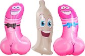 3 folie ballonnen - 2 Piemels en condoom - vrijgezellenfeest - thema- 92cm