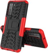 Voor Huawei P40 Lite 5G Bandentextuur Schokbestendig TPU + PC beschermhoes met houder (rood)