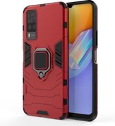 Voor Vivo Y51 (2020 India) PC + TPU schokbestendige beschermhoes met magnetische ringhouder (rood)