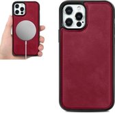 PU lederen huid magnetische patch TPU schokbestendige Magsafe-hoes voor iPhone 12 Pro Max (rood)