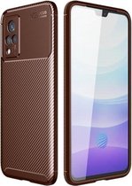 Voor vivo S9 koolstofvezel textuur schokbestendig TPU-hoesje (bruin)