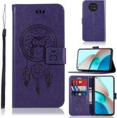 Voor Xiaomi Redmi Note 9 5G Windgong Uil Embossing Patroon Horizontale Flip Leren Case met Houder & Kaartsleuven & Portemonnee (Paars)