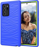 Voor Samsung Galaxy Note20 golfpatroon 3 in 1 siliconen + pc schokbestendig beschermhoes (blauw + olivijn)