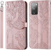 Voor Samsung Galaxy S20 FE Life of Tree Embossing Pattern Horizontale Flip Leather Case met houder & kaartsleuf & portemonnee & fotolijst & Lanyard (Rose Gold)