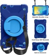 Voor Samsugn Galaxy Tab A 8.0 (2019) T290 / T295 PC + siliconen schokbestendige combinatiebehuizing met 360 graden roterende houder en handvat en schouderriem (marineblauw + blauw)