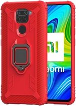 Voor Geschikt voor Xiaomi Redmi 10X / Note 9 koolstofvezel beschermhoes met 360 graden roterende ringhouder (rood)