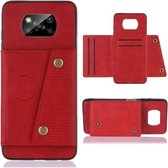 Voor Geschikt voor Xiaomi Poco X3 dubbele gesp PU + TPU schokbestendige magnetische beschermhoes met kaartsleuven en houder (rood)