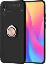 Voor Geschikt voor Xiaomi Redmi 9A metalen ringhouder 360 graden roterende TPU-hoes (zwart + roségoud)