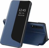 Voor Huawei P20 Zijdisplay Schokbestendig Horizontaal Flip Leren Case met Houder & Oproepbeantwoordfunctie & Slaap / Wakker worden (Donkerblauw)